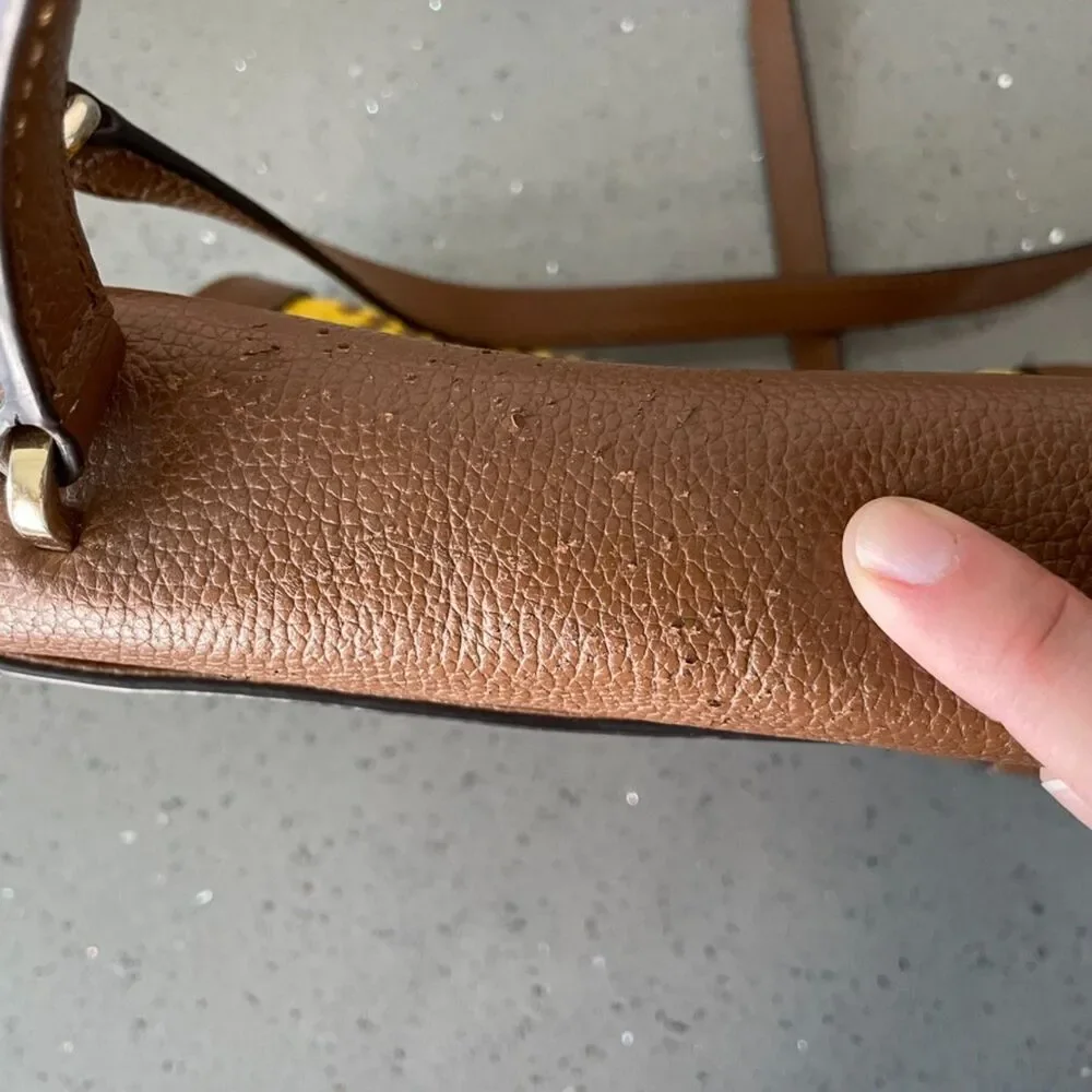Michael Kors Mini Bag Karson Satchel Woven Brown Yellow Leather crossbody
